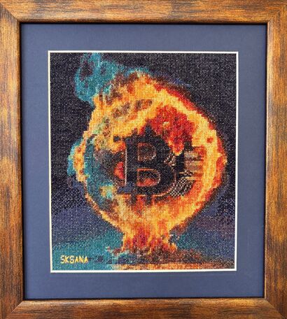 FLAMING BITCOIN - a Paint Artowrk by Aksana Zasinets 